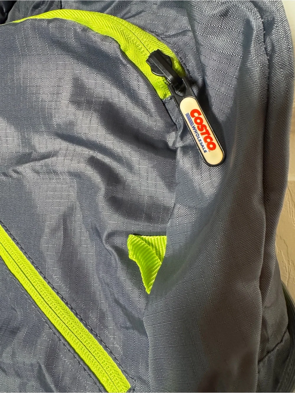 Costco Packable Backpack Lightweight Foldable Grey & Neon Green Lime